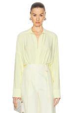 Norma Kamali Super Oversized Boyfriend Nk Shirt Bodysuit in Butter Yellow, view 1, click to view large image.