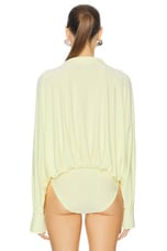 Norma Kamali Super Oversized Boyfriend Nk Shirt Bodysuit in Butter Yellow, view 4, click to view large image.