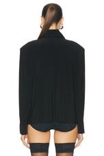 Norma Kamali Shoulder Pad Shirt in Black, view 3, click to view large image.