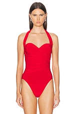 Norma Kamali Cayla Bodysuit in Tiger Red, view 2, click to view large image.