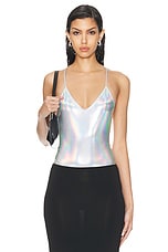 Norma Kamali Low Back Fara Slip Mio Bodysuit in Hologram, view 1, click to view large image.