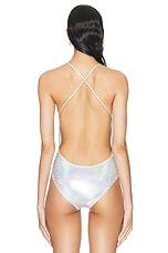 Norma Kamali Low Back Fara Slip Mio Bodysuit in Hologram, view 4, click to view large image.