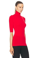 Norma Kamali Slim Fit Short Sleeve Turtle Top in Tiger Red, view 2, click to view large image.