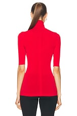 Norma Kamali Slim Fit Short Sleeve Turtle Top in Tiger Red, view 3, click to view large image.