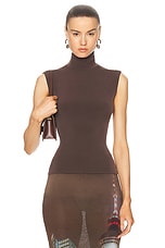 Norma Kamali Slim Fit Sleeveless Turtle Top in Chocolate, view 1, click to view large image.