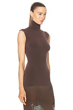 Norma Kamali Slim Fit Sleeveless Turtle Top in Chocolate, view 2, click to view large image.