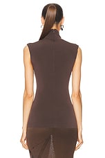 Norma Kamali Slim Fit Sleeveless Turtle Top in Chocolate, view 3, click to view large image.