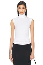 Norma Kamali Slim Fit Sleeveless Turtle Top in Snow White, view 1, click to view large image.