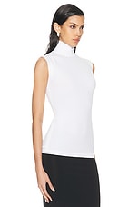 Norma Kamali Slim Fit Sleeveless Turtle Top in Snow White, view 2, click to view large image.