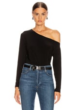 Norma Kamali Long Sleeve Drop Shoulder Top in Black, view 1, click to view large image.
