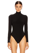 Norma Kamali Long Sleeve Turtleneck Bodysuit in Black, view 2, click to view large image.