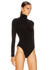 Norma Kamali Long Sleeve Turtleneck Bodysuit in Black, view 3, click to view large image.