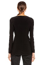 Norma Kamali Long Sleeve Sweetheart Side Drape Top in Black, view 3, click to view large image.