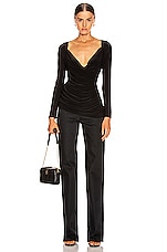 Norma Kamali Long Sleeve Sweetheart Side Drape Top in Black, view 4, click to view large image.