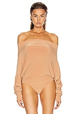 Norma Kamali All In One Bodysuit in Nude, view 3, click to view large image.