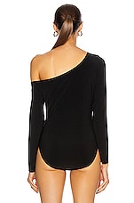 Norma Kamali Long Sleeve Drop Shoulder Bodysuit in Black, view 5, click to view large image.