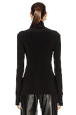 Norma Kamali Slim Fit Long Sleeve Turtleneck Top in Black, view 3, click to view large image.
