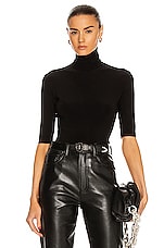 Norma Kamali Slim Fit Short Sleeve Turtleneck Top in Black, view 1, click to view large image.