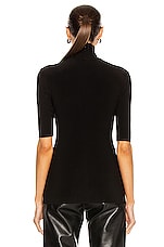 Norma Kamali Slim Fit Short Sleeve Turtleneck Top in Black, view 3, click to view large image.