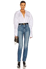 Norma Kamali Oversized Boyfriend Shirt Bodysuit in White, view 5, click to view large image.