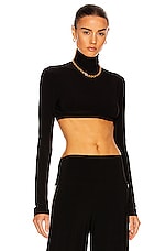 Norma Kamali Cropped Slim Fit Long Sleeve Turtleneck Top in Black, view 1, click to view large image.
