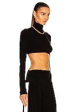 Norma Kamali Cropped Slim Fit Long Sleeve Turtleneck Top in Black, view 2, click to view large image.