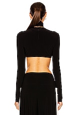 Norma Kamali Cropped Slim Fit Long Sleeve Turtleneck Top in Black, view 3, click to view large image.