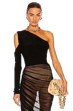 Norma Kamali One Shoulder One Sleeve Top in Black, view 1, click to view large image.