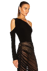 Norma Kamali One Shoulder One Sleeve Top in Black, view 2, click to view large image.