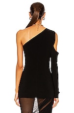Norma Kamali One Shoulder One Sleeve Top in Black, view 4, click to view large image.
