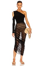 Norma Kamali One Shoulder One Sleeve Top in Black, view 5, click to view large image.