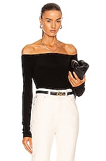 Norma Kamali Long Sleeve Off Shoulder Top in Black, view 1, click to view large image.