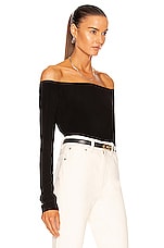 Norma Kamali Long Sleeve Off Shoulder Top in Black, view 2, click to view large image.