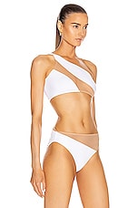 Norma Kamali Snake Mesh Bra Swimsuit in White & Nude Mesh, view 2, click to view large image.