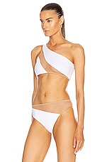 Norma Kamali Snake Mesh Bra Swimsuit in White & Nude Mesh, view 3, click to view large image.