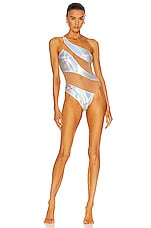 Norma Kamali Snake Mesh Mio Swimsuit in Hologram & Nude Mesh, view 1, click to view large image.