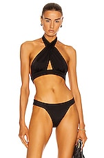Norma Kamali Cross Halter Bikini Top in Black, view 1, click to view large image.
