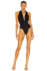 Norma Kamali Halter Low Back One Piece Swimsuit in Black, view 1, click to view large image.