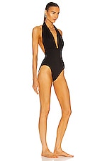 Norma Kamali Halter Low Back One Piece Swimsuit in Black, view 2, click to view large image.