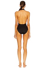 Norma Kamali Halter Low Back One Piece Swimsuit in Black, view 3, click to view large image.