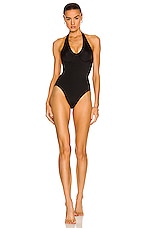 Norma Kamali Underwire Halter Mio Swimsuit in Black, view 1, click to view large image.