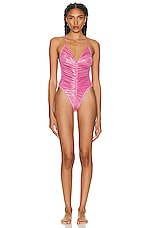 Norma Kamali High Leg Butterfly Mio Swimsuit in Candy Pink, view 1, click to view large image.