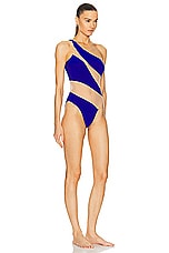 Norma Kamali Snake Mesh Mio One Piece Swimsuit in Electric Blue & Nude, view 2, click to view large image.