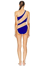 Norma Kamali Snake Mesh Mio One Piece Swimsuit in Electric Blue & Nude, view 4, click to view large image.