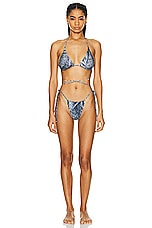 Norma Kamali Criss Cross Bikini Set in Black & Navy Denim Print, view 1, click to view large image.