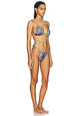 Norma Kamali Criss Cross Bikini Set in Black & Navy Denim Print, view 2, click to view large image.
