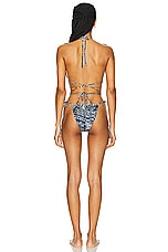 Norma Kamali Criss Cross Bikini Set in Black & Navy Denim Print, view 3, click to view large image.