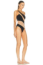 Norma Kamali Snake Mesh Mio One Piece Swimsuit in Black & Nude, view 2, click to view large image.