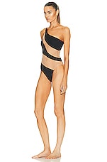 Norma Kamali Snake Mesh Mio One Piece Swimsuit in Black & Nude, view 3, click to view large image.