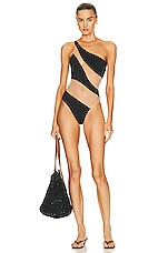 Norma Kamali Snake Mesh Mio One Piece Swimsuit in Black & Nude, view 5, click to view large image.